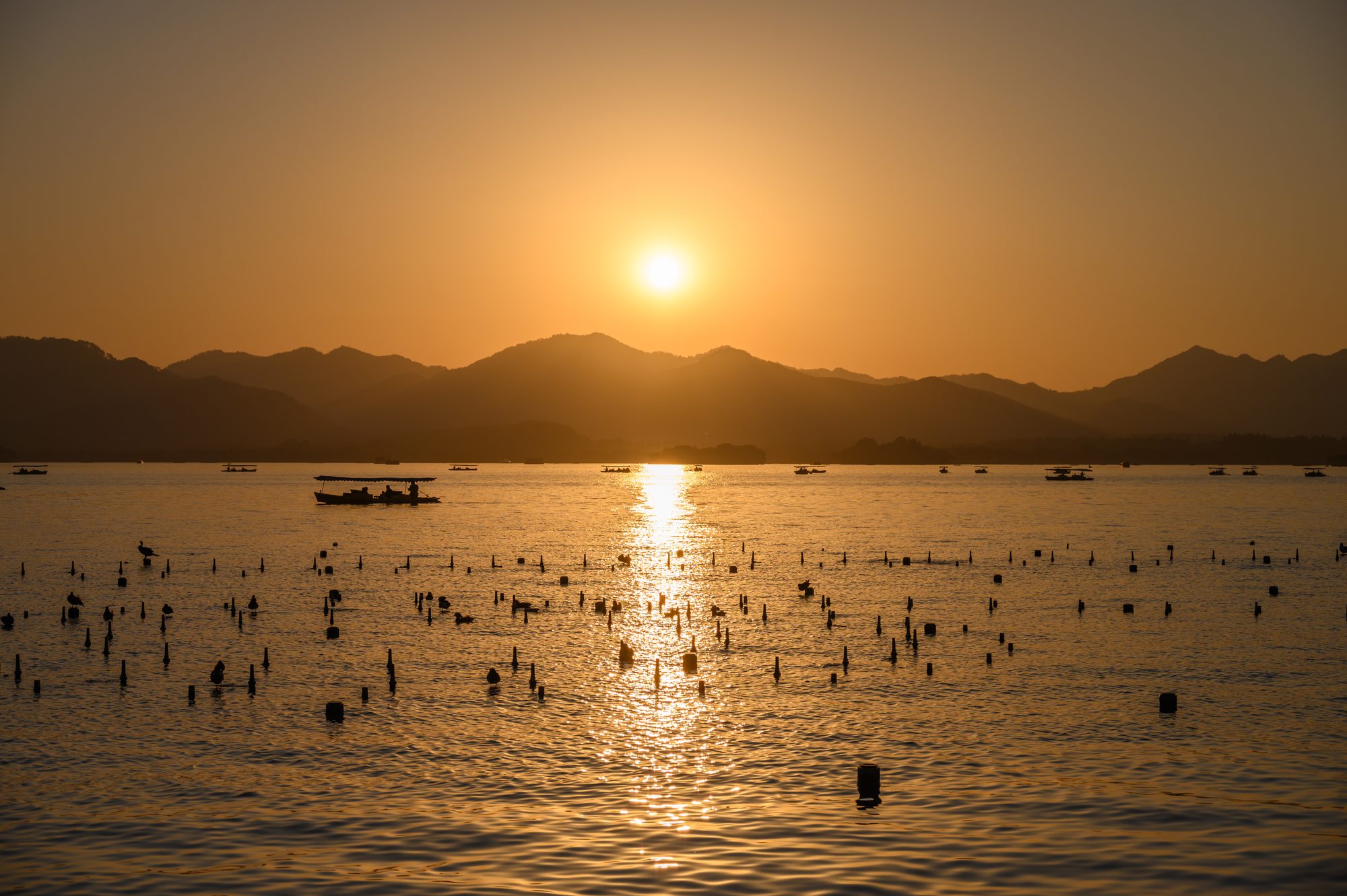 湖上落日